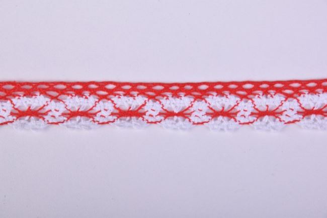 Bavlnená háčkovaná čipka v červeno-bielej farbe 11404