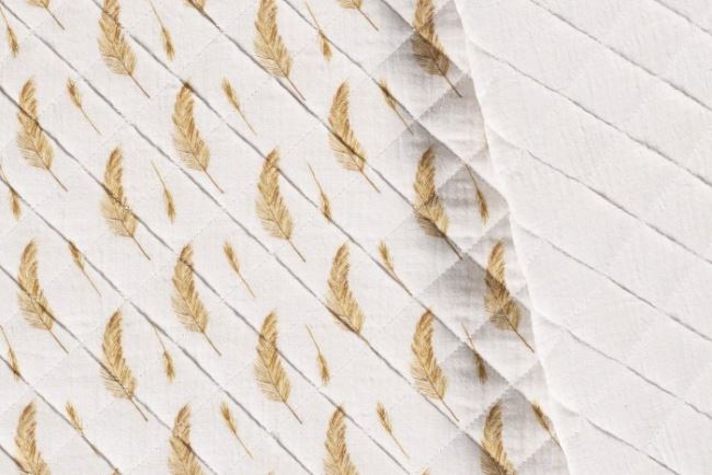 Bavlnený prešiv z mušelínu v bielej farbe s potlačou pierok 16545/051