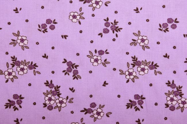 Popelín vo svetlo fialovej farbe s potlačou kvetín 19406/043