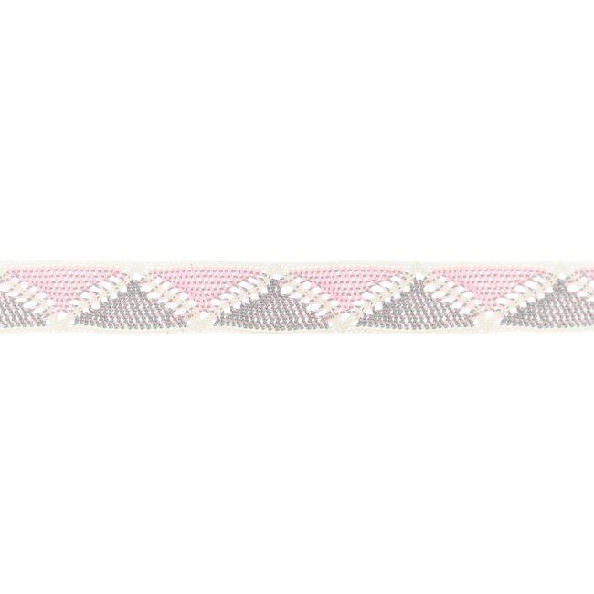 Bavlnená tkaná stuha s cik-cak vzorom v šedej a ružovej farbe 33205