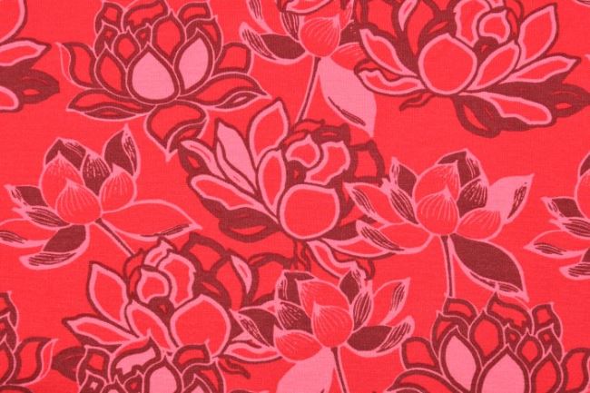 Počesaná teplákovina v červenej farbe s kvetmi 990.274.0002