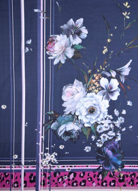 Viskozový úplet v modrej farbe s kvetmi 4A471/031