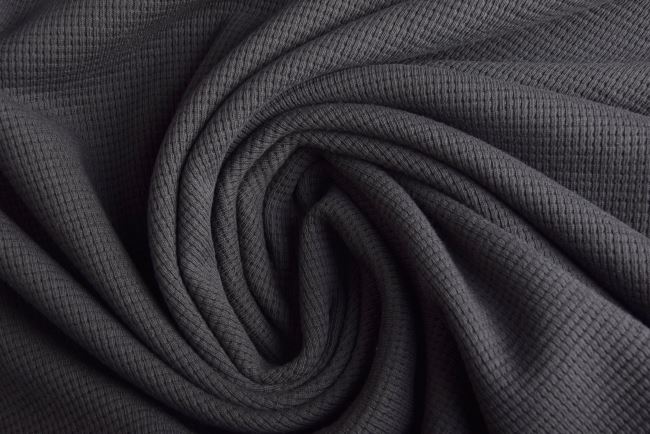 Bavlnený úplet v šedej farbe s tkanou prúžkou 16556/068
