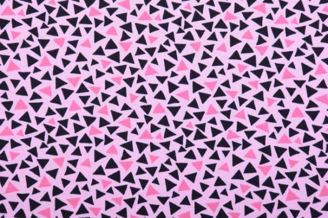 Bavlnený úplet v ružovej farbe s potlačou trojuholníkov 04684/013