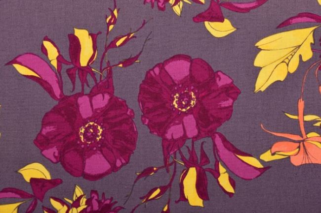 Americká bavlna na patchwork v tmavo šedej farbe s veľkými kvetmi 199PYOPM/16