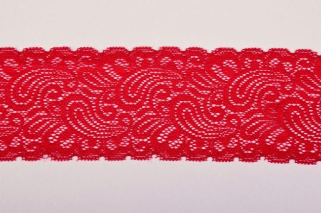 Elastická čipka v červenej farbe s kvetmi 25879E