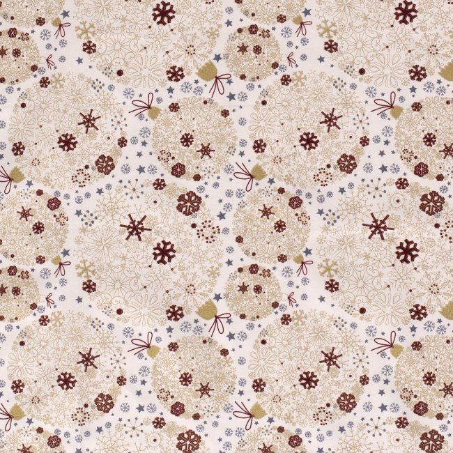Vianočná látka z bavlny v smotanovej farbe s potlačou vločiek 14704/051