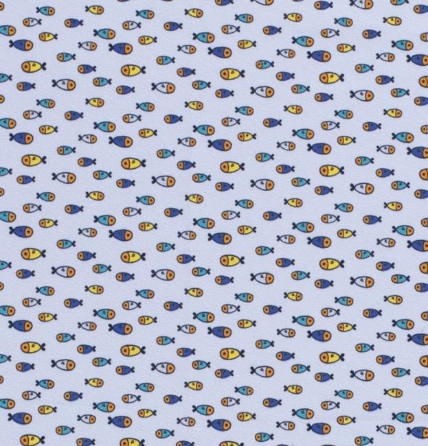 Bavlnený úplet vo svetlo modrej farbe s potlačou neónových rybičiek 17681/003