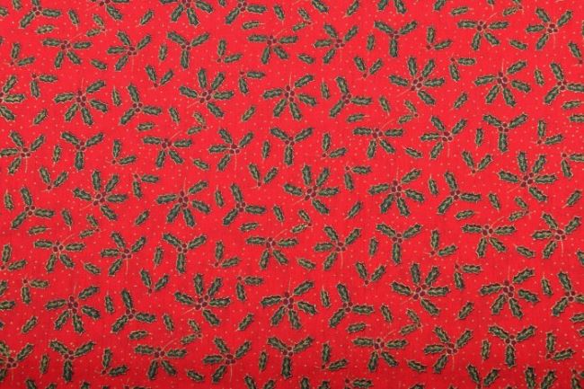 Vianočná látka z bavlny v červenej farbe s potlačou cestmíny 12711/015