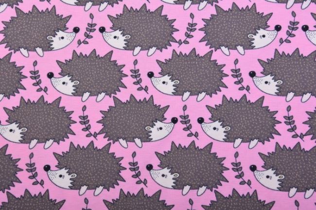 Bavlnený úplet v ružovej farbe s potlačou ježka 63441