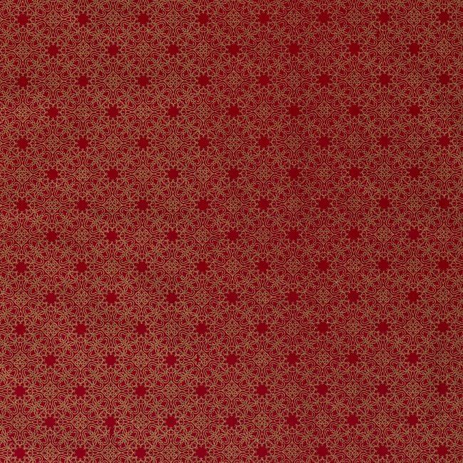 Vianočná látka z bavlny v červenej farbe so zlatou potlačou 14700/015