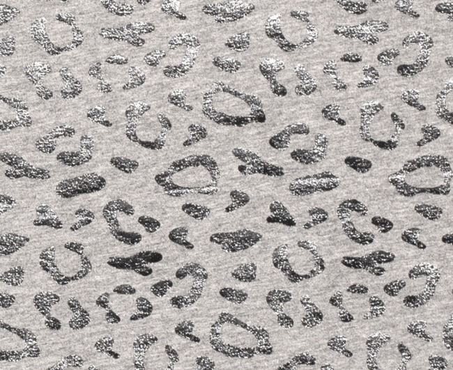 Bavlnený úplet v šedom melíre s fóliovou potlačou so zvieracím vzorom 18166/063
