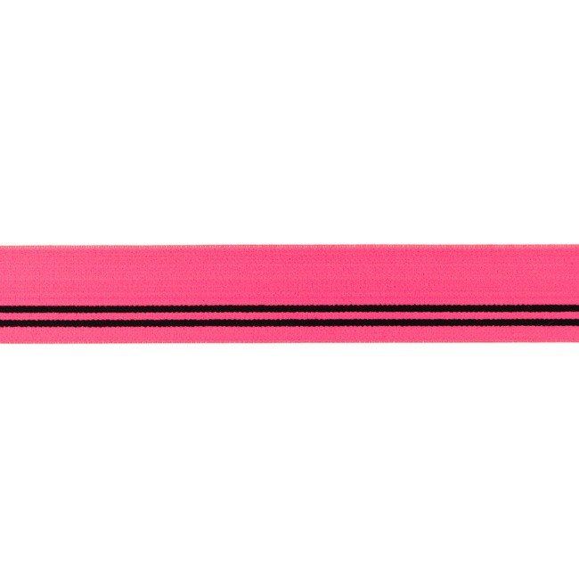 Ozdobná guma v ružovej farbe s čiernymi pruhmi 3cm 32184