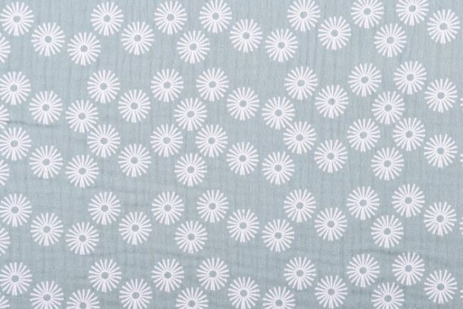 Mušelín v mentolovej farbe s potlačou kvetín 13054/022
