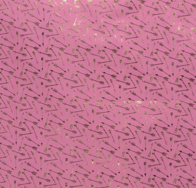 Bavlnený úplet ružovej farby so zaltými šípmi 13045/014