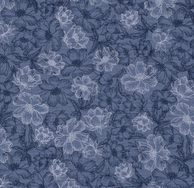 Mušelín v modrej farbe s potlačou kvetov 19298/006