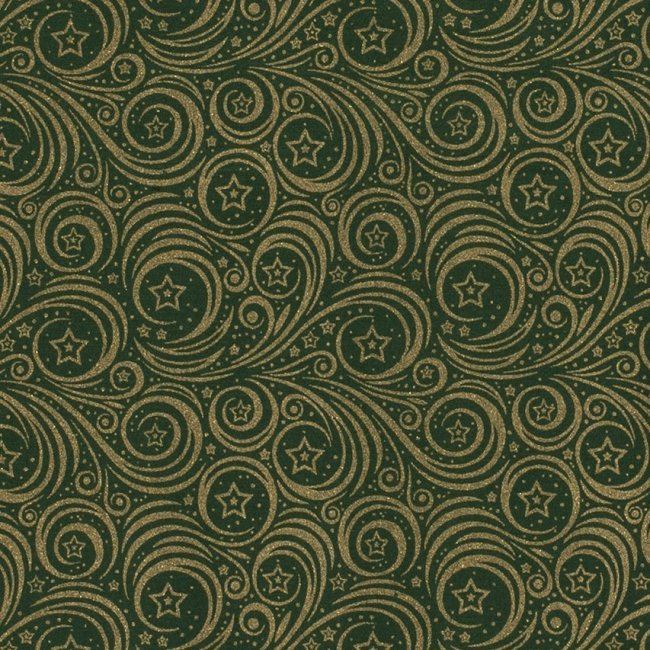 Vianočná látka z bavlny v zelenej farbe so zlatými hviezdami 14701/025