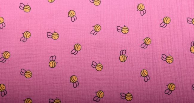 Mušelín v ružovej farbe s potlačou včiel 11250/013