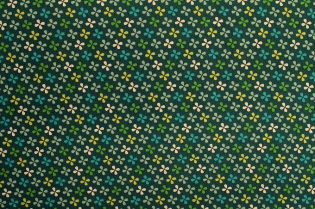 Tmavo zelená bavlna so vzorom štvorlístkov 6504/24