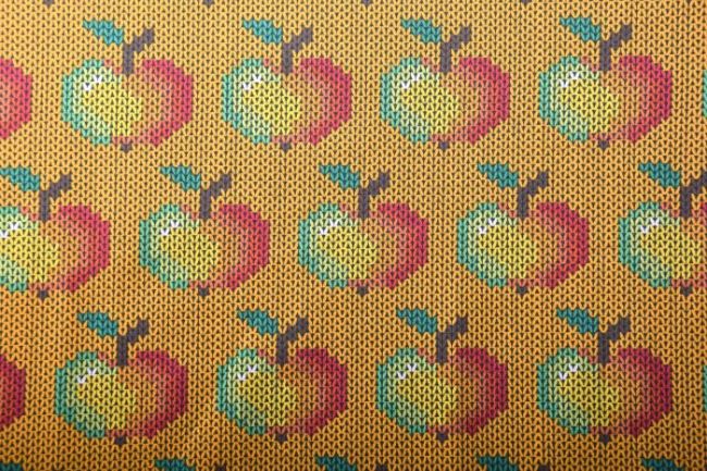 Bavlnený úplet v okrovej farbe s jabĺčkami 63762