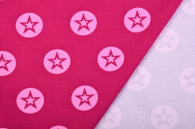 Teplákovina French Terry v ružovej farbe s potlačou hviezd 60268