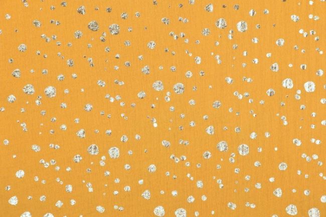 Mušelín v okrovej farbe s potlačou zlatých bodiek 181367