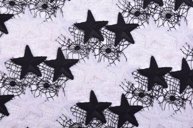 Čipka s tkaným vzorom čiernych hviezd 5895/050-17