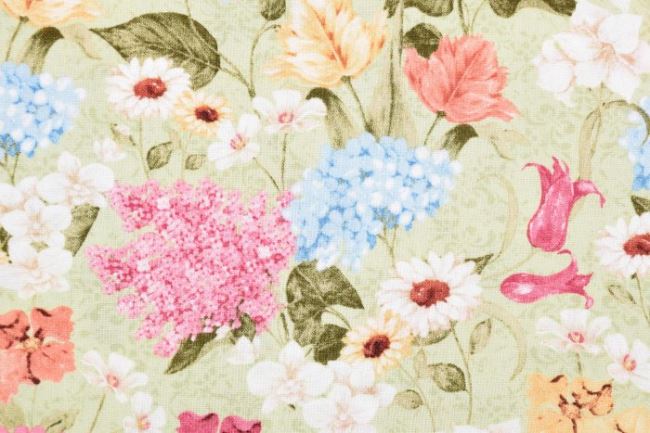 Americká bavlna na patchwork s potlačou záhradných kvetov 199PYOPM/104