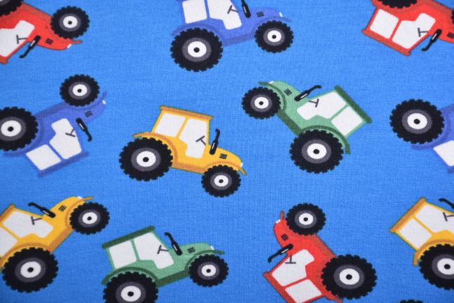 Bavlnený úplet v modrej farbe s potlačou traktorov 16620/003