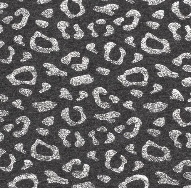 Bavlnený úplet v šedom melíre s fóliovou potlačou so zvieracím vzorom 18166/068