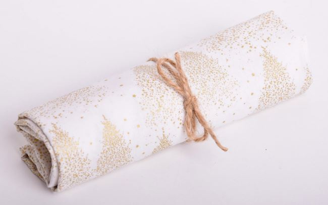 Rolka vianočnej bavlny v smotanovej farbe s potlačou stromčekov RO14716/051