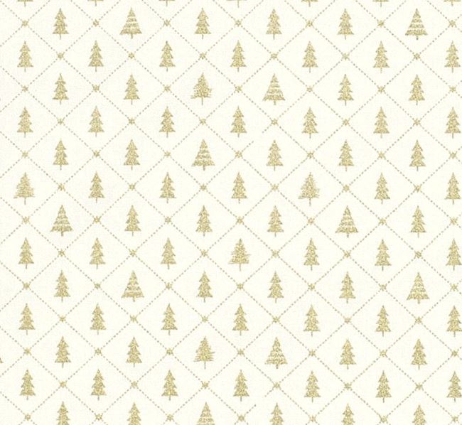 Vianočná látka z bavlny v smotanovej farbe s potlačou stromov 20714/051