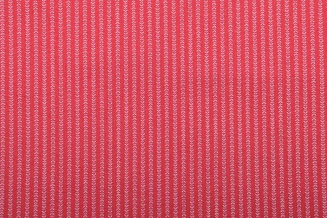 Americká bavlna v červenej farbe s jemnou prúžkou s lístočkami 13796-11