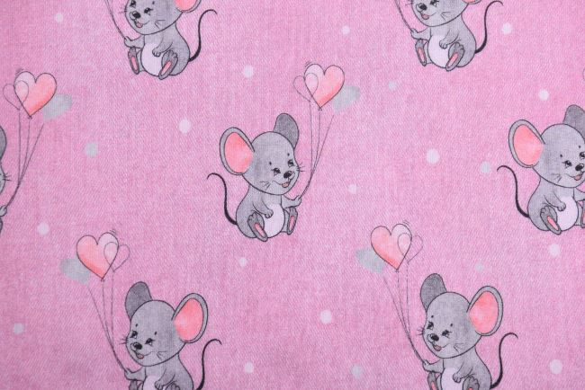 Bavlnený úplet v ružovej farbe s potlačou myší 182791