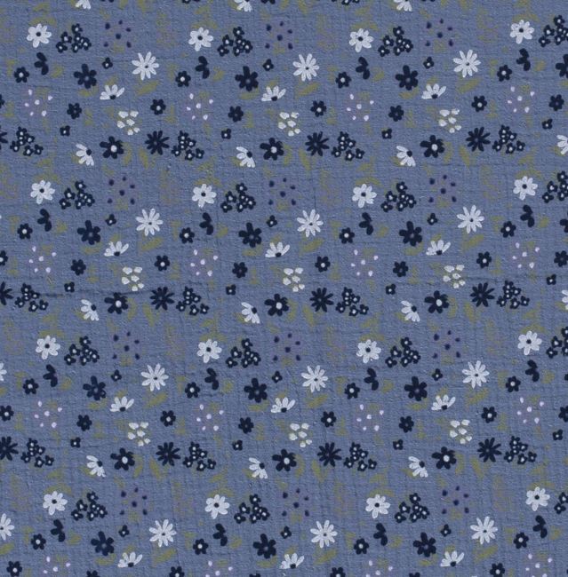 Mušelín v modrej farbe s potlačou kvetov 19297/006