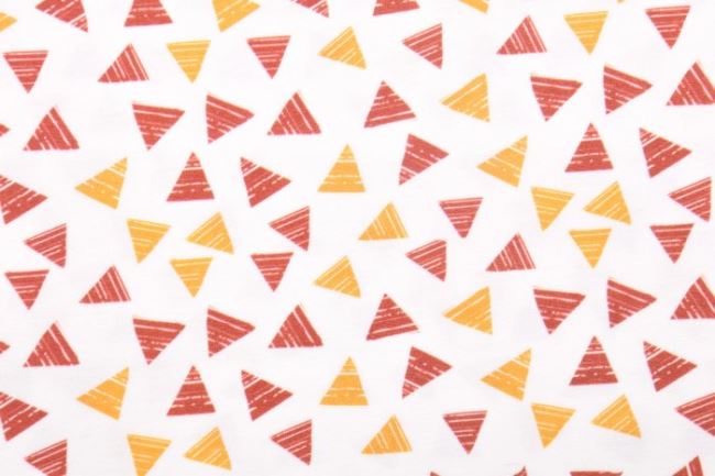 Bavlnený úplet v smotanovej farbe s potlačou trojuholníkov 65434
