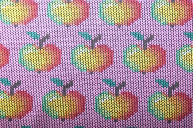 Bavlnený úplet v ružovej farbe s jabĺčkami 63760