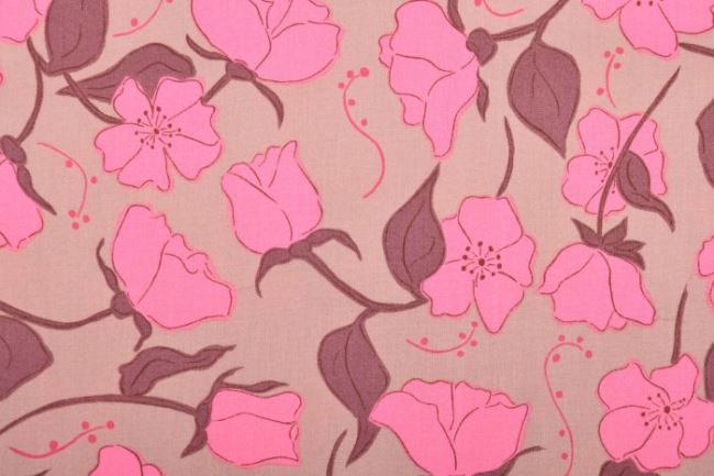 Americká bavlna na patchwork v hnedej farbe s kvetmi 199PYOPM/22