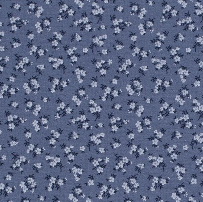 Mušelín v modrej farbe s potlačou drobných kvetov 19296/006