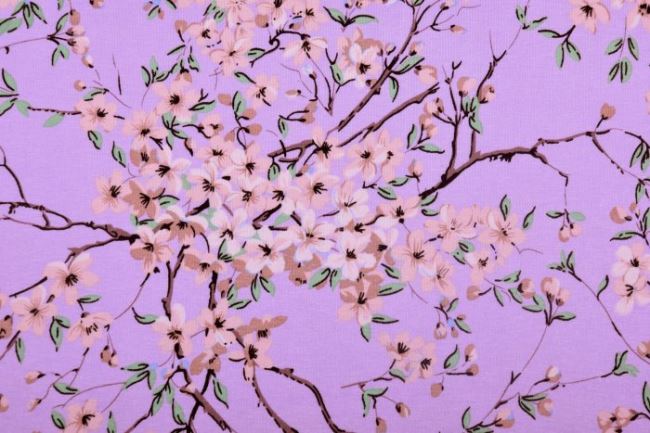Viskozový úplet vo svetlo fialovej farbe s kvetmi 4316/042