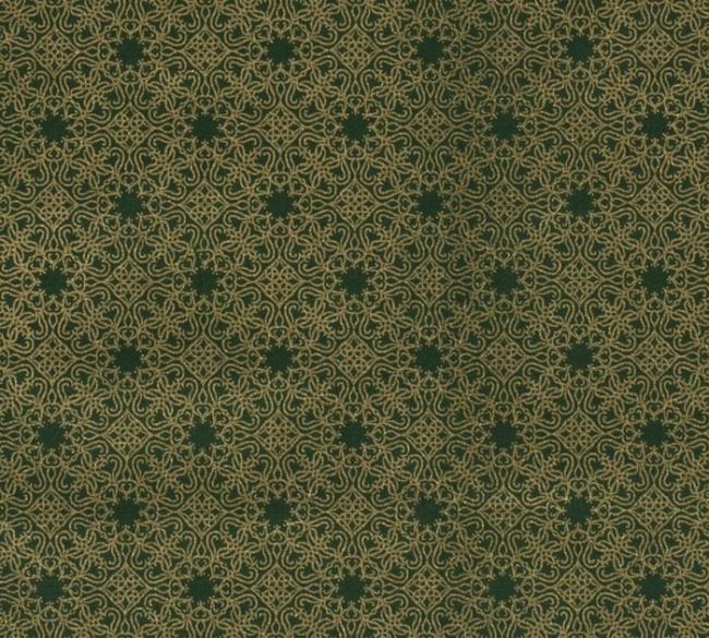 Vianočná látka z bavlny v zelenej farbe so zlatou potlačou 14700/025