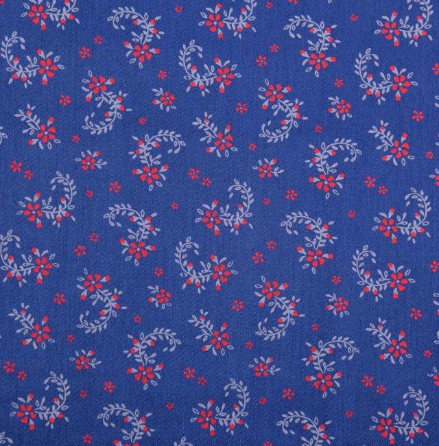 Bavlnené leské plátno v modrej farbe s kvetmi TM2001-192