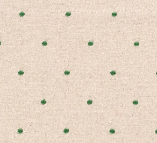 Viskózová látka s prímesou ľanu v režnej farbe s vyšitými bodkami 19163/025