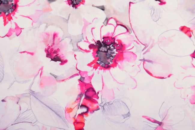 Viskózový úplet v smotanovej farbe s ružovými kvetmi 05091/913
