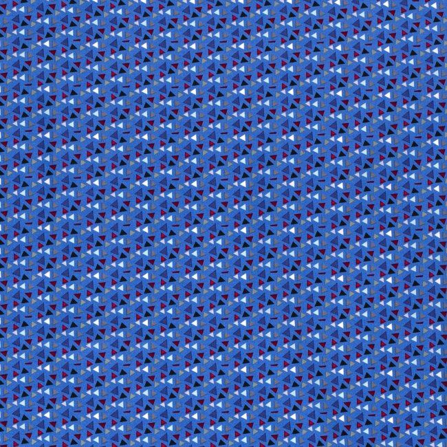 Bavlnená látka v modrej farbe s potlačou trojuholníkov 14399/008