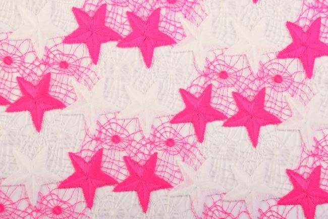 Čipka s tkaným vzorom tmavo ružových hviezd 5895/050-05