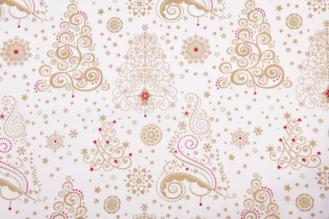 Vianočná látka z bavlny v smotanovej farbe s ornamentmi 12706/051