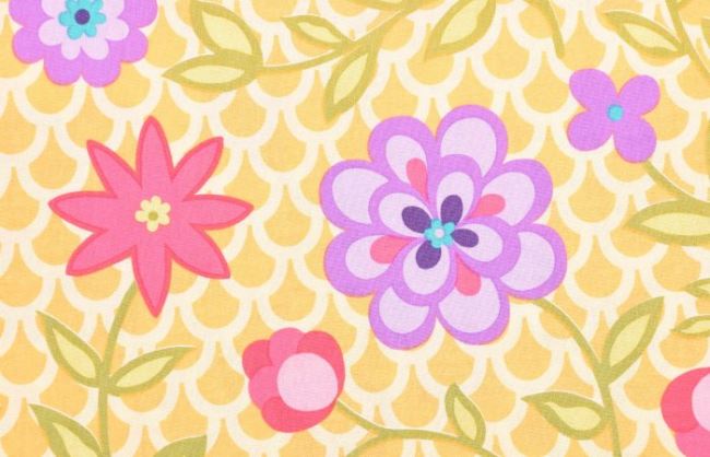 Americká bavlna na patchwork s abstraktnými kvetmi 199PYOPM/119