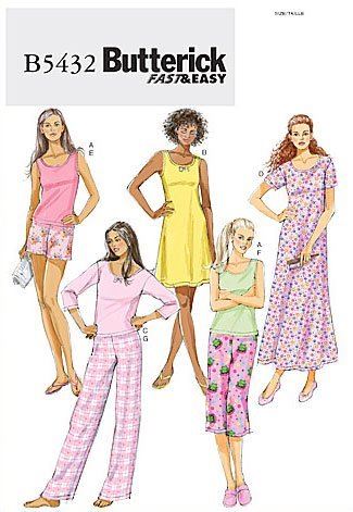 Strih Butterick na dámske pyžamá vo veľkosti Xsm-Sml-Med B5432-Y