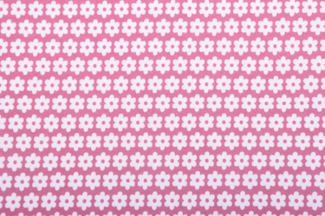 Bavlnený úplet v tmavo ružovej farbe s potlačou kvetín KC1072-204